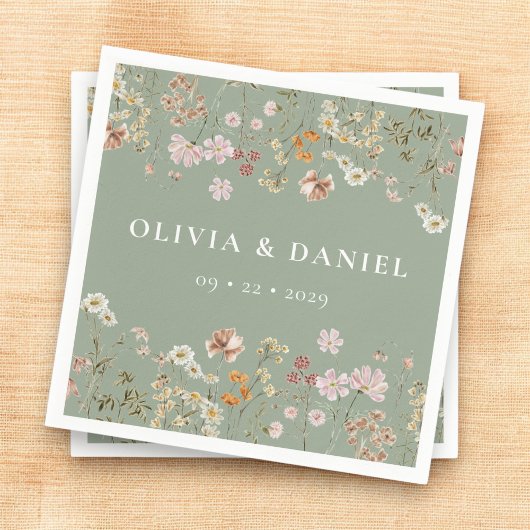 Serviette En Papier Boho Fleur sauvage Sage Green Garden Mariage
