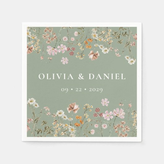 Serviette En Papier Boho Fleur sauvage Sage Green Garden Mariage (Devant)