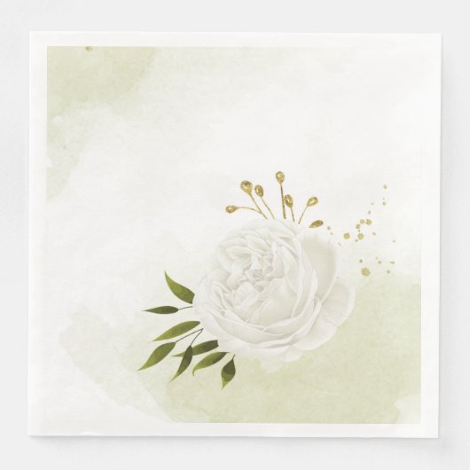 Serviette En Papier Boho fleurs blanches vert feuille botanique (Devant)