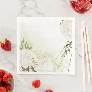 Serviette En Papier Boho fleurs blanches vert feuille papier botanique