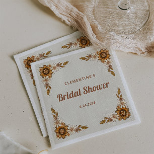 Serviette En Papier Boho Fleurs Rétro   Lancement de Mariage