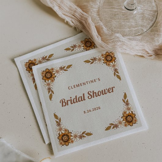 Serviette En Papier Boho Fleurs Rétro | Lancement de Mariage