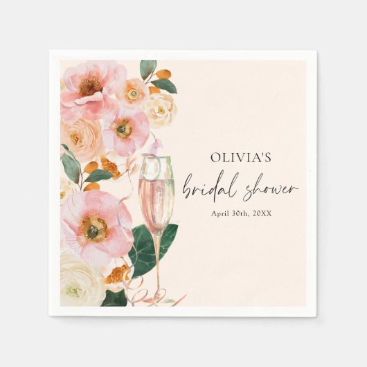 Serviette En Papier Boho Fleurs Roses Champagne (Devant)