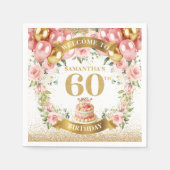 Serviette En Papier Boho Floral 60e anniversaire Napkins Parties scint (Devant)