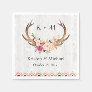 Serviette En Papier Boho Floral Antler Décor Mariage en bois blanc rus
