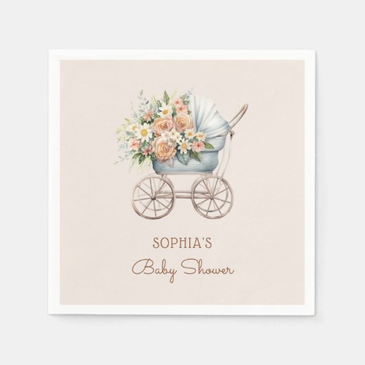 Serviette En Papier Boho Floral Baby Carriage Baby shower (Devant)