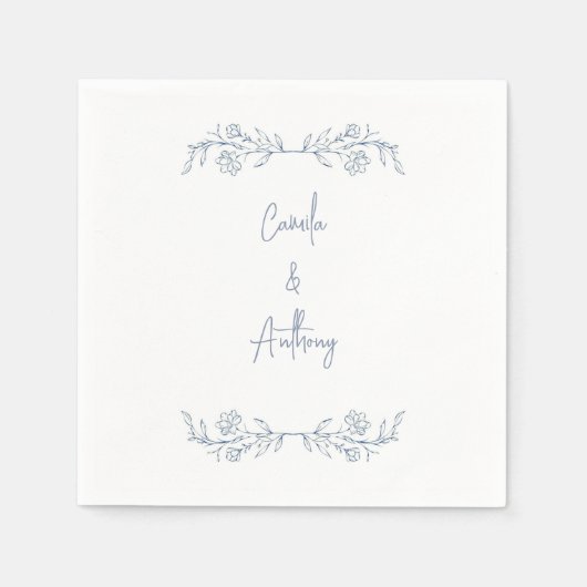 Serviette En Papier Boho floral bleu Haut Mariage frontalier (Devant)
