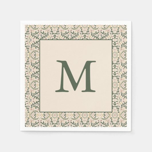 Serviette En Papier Boho Floral Custom Christmas Holiday Monogram (Devant)