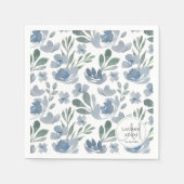 Serviette En Papier Boho Floral Dusty Blue Motif Mariage (Devant)
