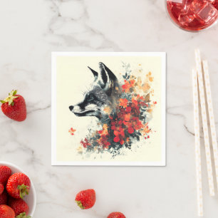 Serviette En Papier Boho Floral Fox Faune Nature