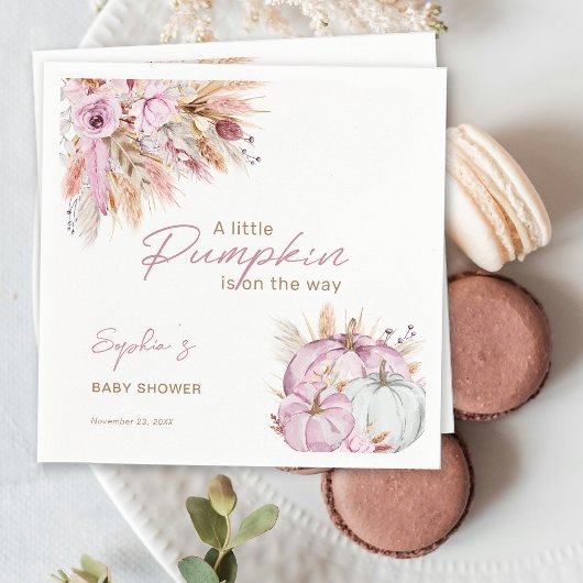 Serviette En Papier Boho Floral Petit Baby shower Citrouille rose