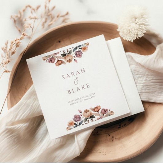 Serviette En Papier Boho Floral Rose Rose Jardin Mariage Vin Étiquette