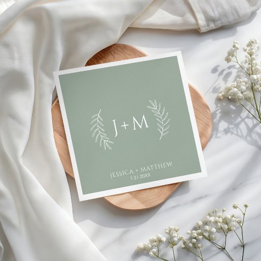 Serviette En Papier Boho Floral Sage Green Mariage