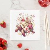 Serviette En Papier Boho Floral Tortue de mer rose Fleur (En situation)