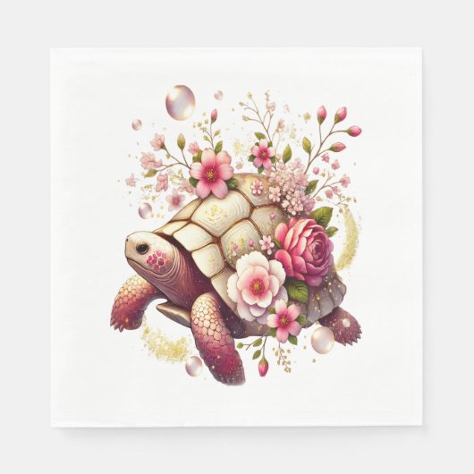 Serviette En Papier Boho Floral Tortue de mer rose Fleur (Devant)