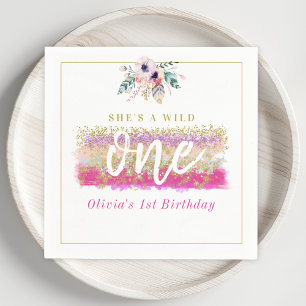 Serviette En Papier Boho Floral Wild One Girl's First Birthday Party
