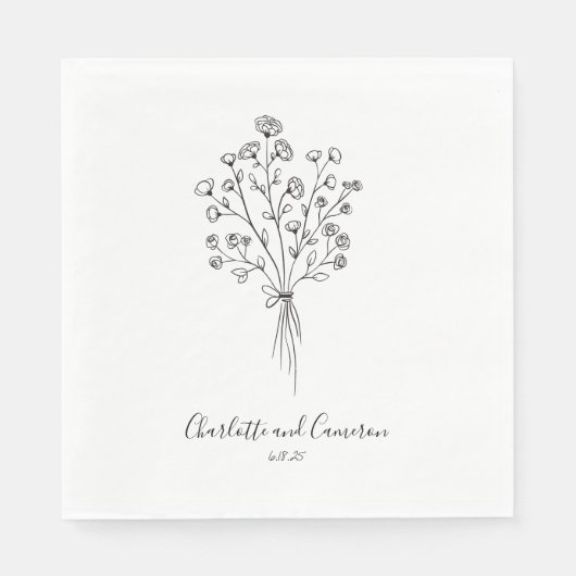 Serviette En Papier Boho Flower Line Art Dessin Mariage personnalisé (Devant)