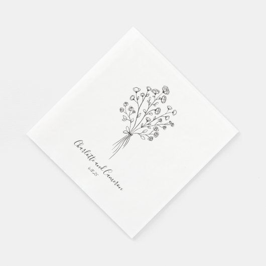 Serviette En Papier Boho Flower Line Art Dessin Mariage personnalisé (Coin)