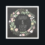 Serviette En Papier Boho Flower Wreath Russe Chalkboard Mariage<br><div class="desc">Une couronne de fleurs de pastel dessinée à la main et fantaisiste sur un tableau noir fait de cette suite de faire-part de mariage rustiques un gardien. Une bannière branchée de ruban ajoute une ambiance boho artistique, ce qui en fait un endroit parfait pour les mariages en plein air détendus....</div>