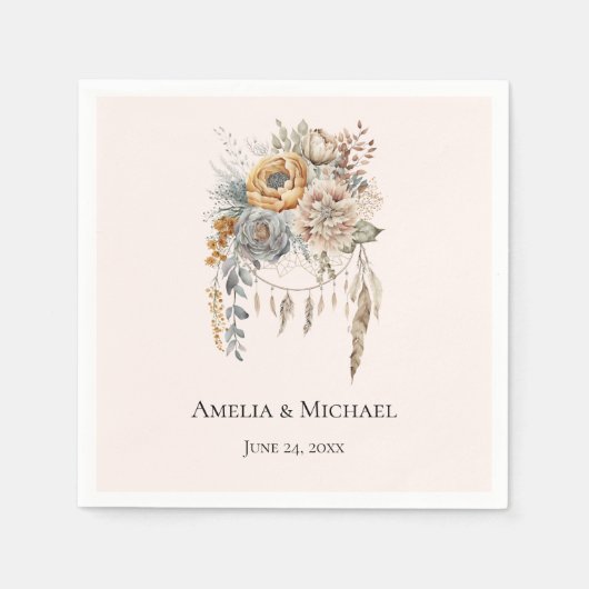Serviette En Papier Boho Flowers and Dreamcatcher - Mariage (Devant)