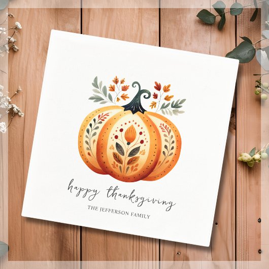 Serviette En Papier Boho Folk Citrouille Thanksgiving