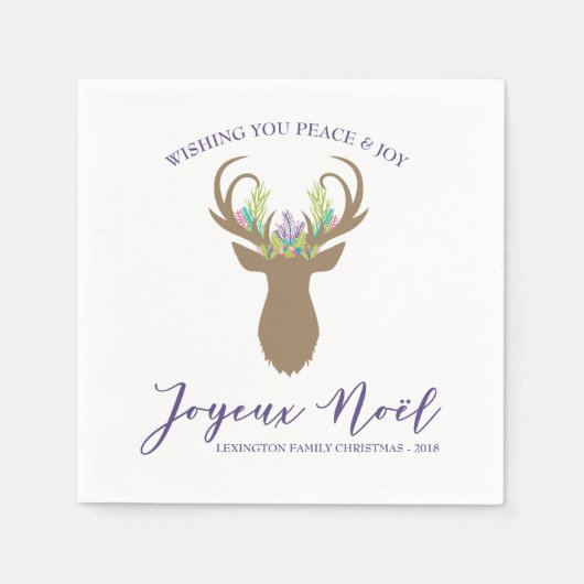 Serviette En Papier Boho French Christmas Reindeer Joie Noel Typograph (Devant)