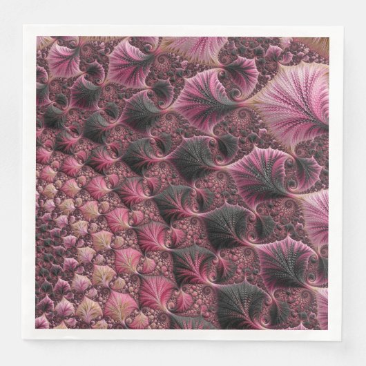 Serviette En Papier Boho Funky Éclectique Rose Noir Abstrait Fractal (Devant)