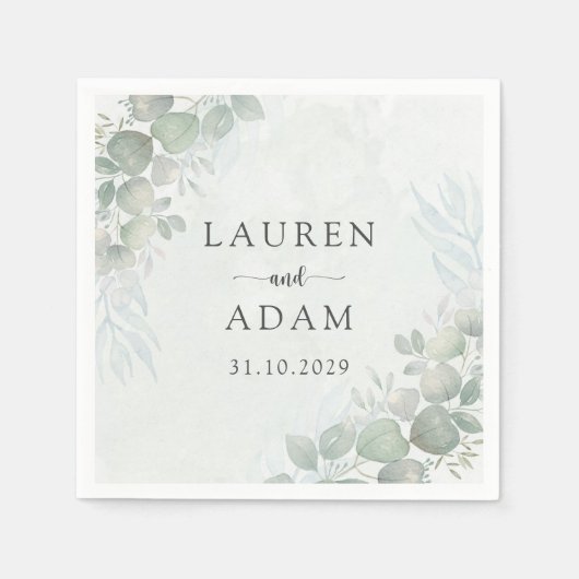 Serviette En Papier Boho Green Eucalyptus Botancial Wedding (Devant)