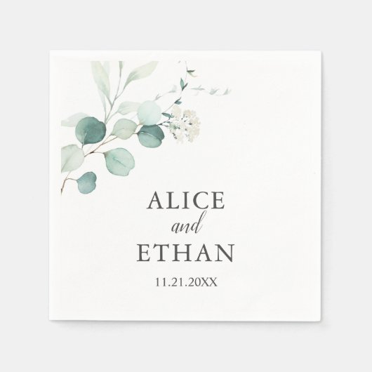 Serviette En Papier Boho Green Eucalyptus Mariage (Devant)