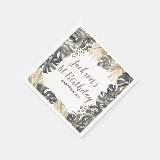 Serviette En Papier Boho Green Sage Wild One Birday Paper Napkin (Coin)