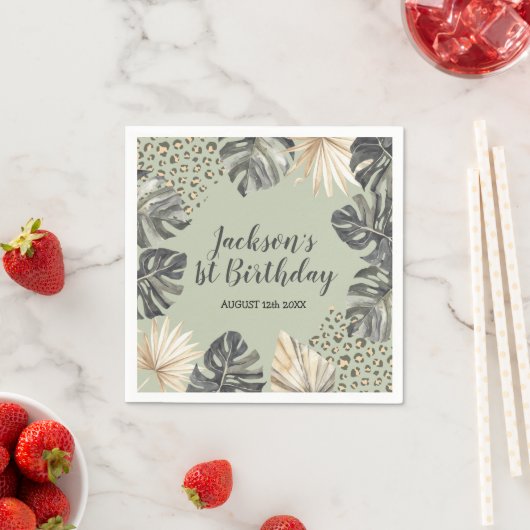 Serviette En Papier Boho Green Sage Wild One Birday Paper Napkin (En situation)