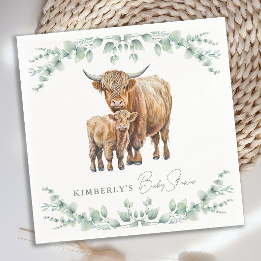Serviette En Papier Boho Highland Vache Végétation Baby shower animal
