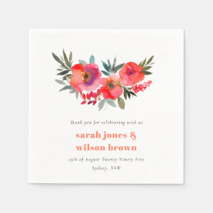 Serviette En Papier Boho Hot rose orange aquarelle Mariage floral