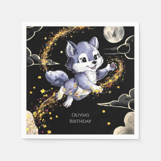 Serviette En Papier Boho Howling Wolf Anniversaire (Devant)