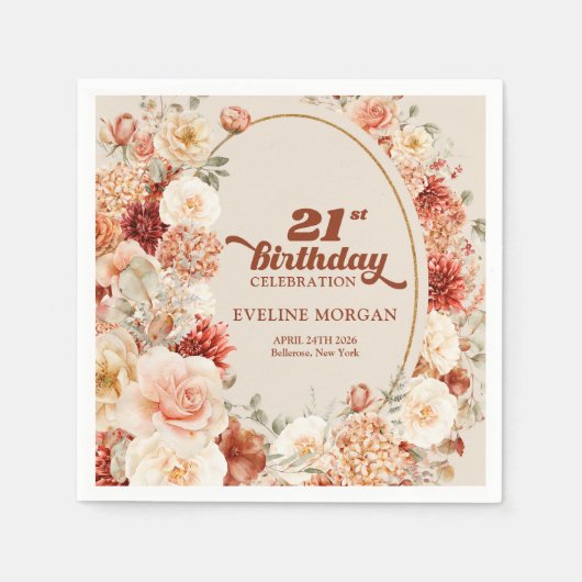 Serviette En Papier Boho jardin d'automne épices orange tan 21e annive (Devant)