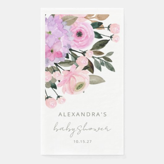 Serviette En Papier Boho Lavender rose Baby shower d'aquarelle florale (Devant)