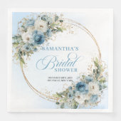 Serviette En Papier Boho light blue flowers eucalyptus gold bridal  (Devant)
