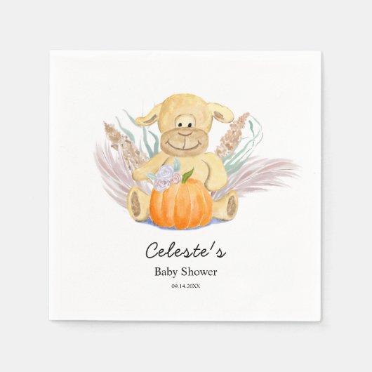 Serviette En Papier Boho Little Lamb Citrouille Baby shower aquarelle (Devant)