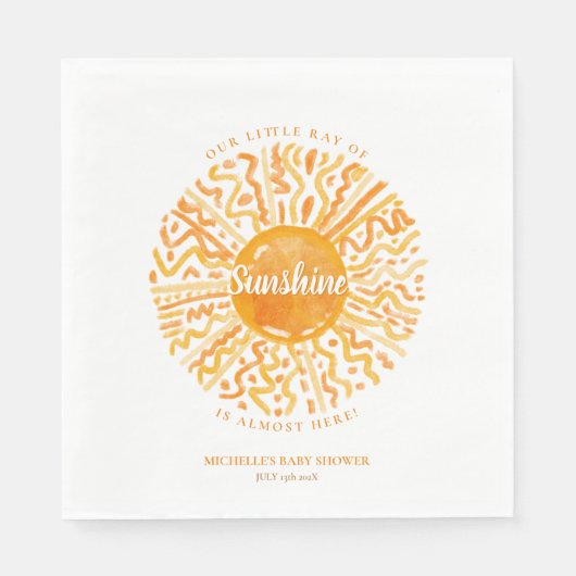 Serviette En Papier Boho Little Ray of Sunshine Orange Aquarelle Solei (Devant)