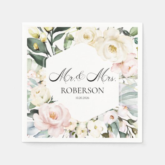 Serviette En Papier Boho Mariage de cadre fleuri (Devant)