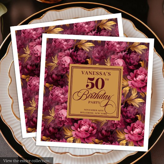 Serviette En Papier Boho Marsala Blush Gold de luxe 50e anniversaire