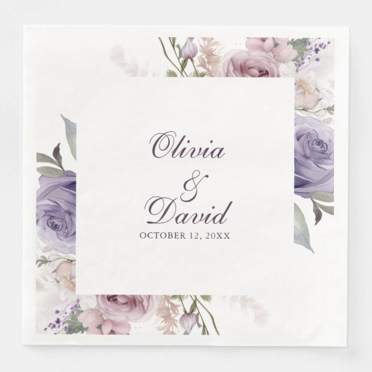 Serviette En Papier Boho Mauve et Lilac Floral Mariage (Devant)