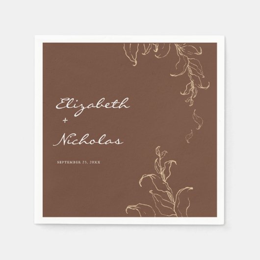 Serviette En Papier Boho Minimaliste Botaniques Terracotta Mariage (Devant)