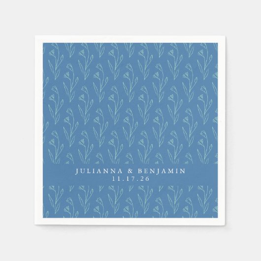 Serviette En Papier Boho moderne Floral Line Art Blue Custom Wedding (Devant)