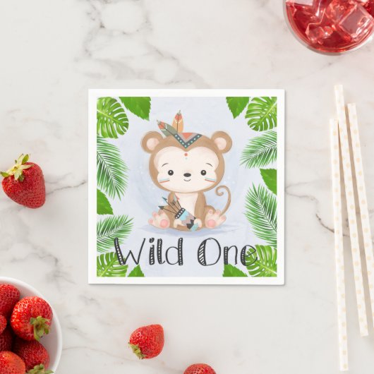 Serviette En Papier Boho Monkey Wild One Birday Party (En situation)