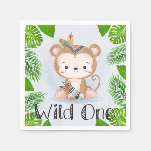 Serviette En Papier Boho Monkey Wild One Birday Party (Devant)