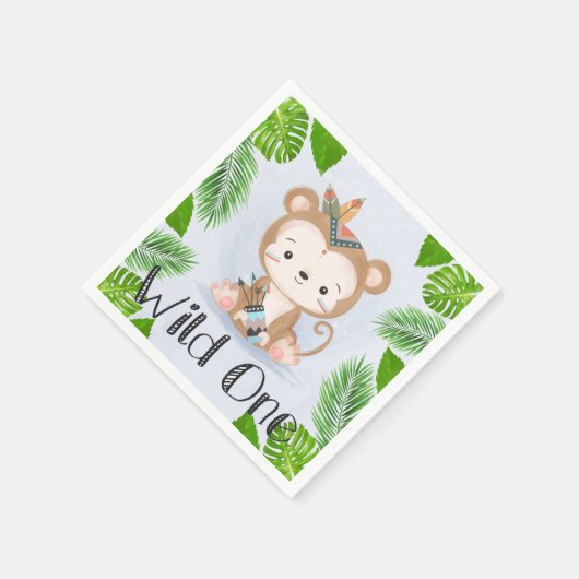 Serviette En Papier Boho Monkey Wild One Birday Party (Coin)