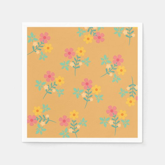 Serviette En Papier Boho Mustard Retro Daisy Bouquet Motif (Devant)