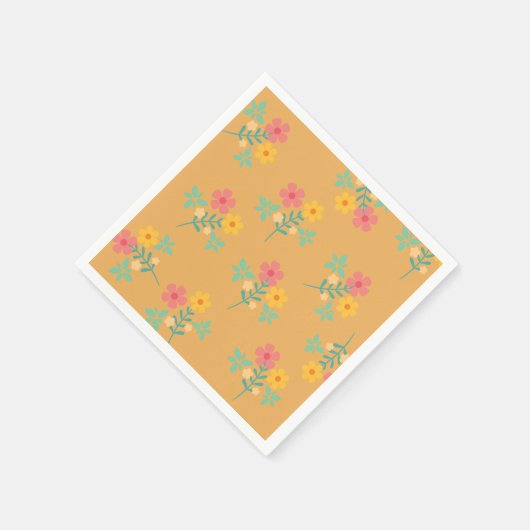 Serviette En Papier Boho Mustard Retro Daisy Bouquet Motif (Coin)