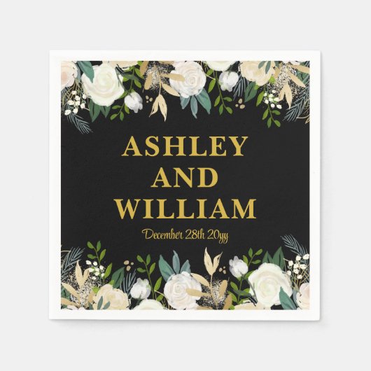 Serviette En Papier Boho noir et or Bohemian Chic Greenery Mariage (Devant)